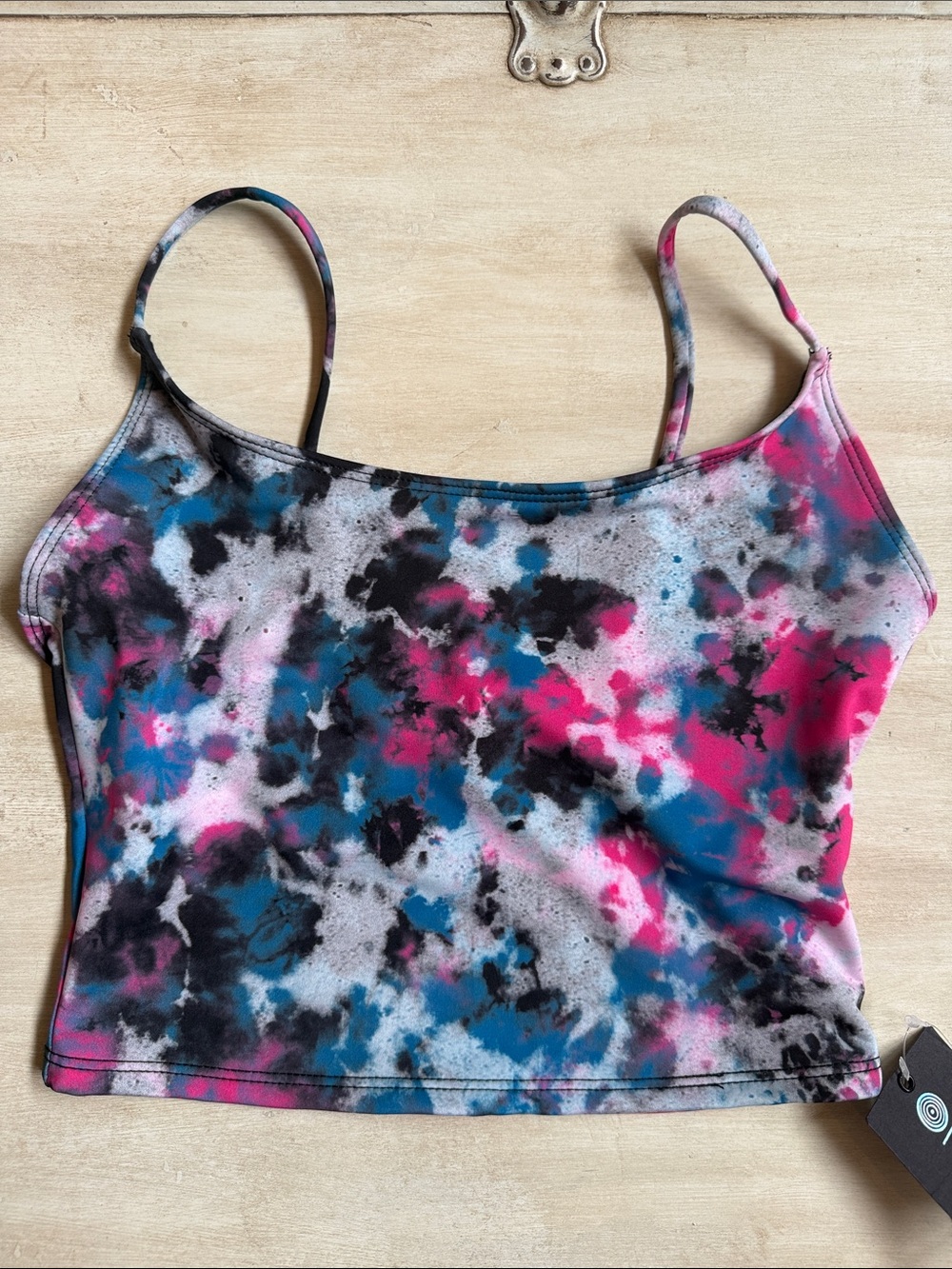 Onzie Tie-Dye Spaghetti Strap Belle Cami Crop Top - Pink, Blue & Black